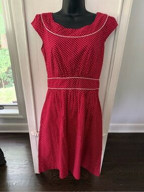 Emily and Fin Red Polka Dot Fit-and-Flare Dress, Medium